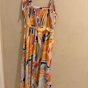 JODIFL Colorful Maxi Dress with Tie Straps Ruffle Top